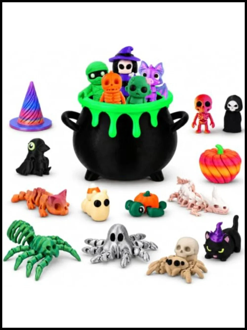 18Pcs Halloween 3D Printed Animals with Cauldron, Fidget Toys, Stress Relief
